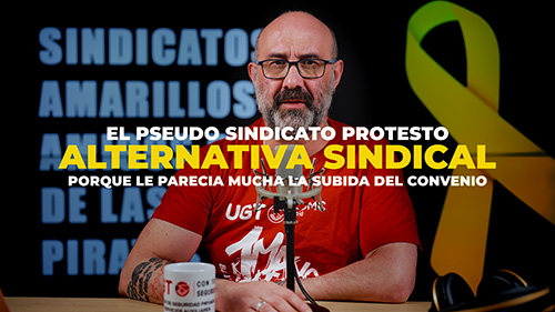 VIDEO | LOS SINDICATOS AMARILLOS PROTESTAN FRENTE A UGT POR UNA SUBIDA EXCESIVA DEL CONVENIO DE SEGURIDAD